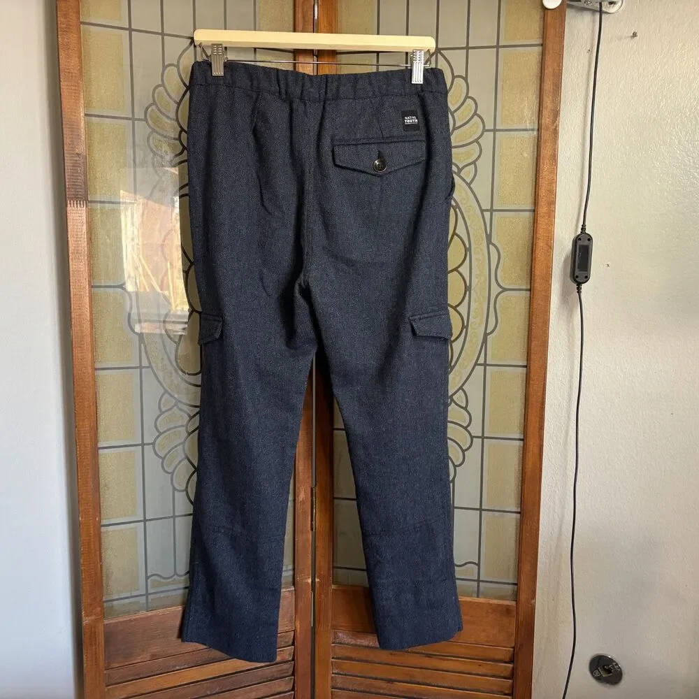 Native Youth Navy Blue Wool Weekend Surge Slim Fit Cargo Pants Size 30